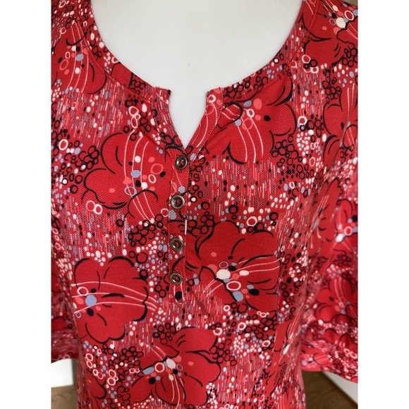 REI Women's Red Floral 3/4 Sleeve Button Front Casual Dress Size M Cotton Blend - Picture 2 of 8